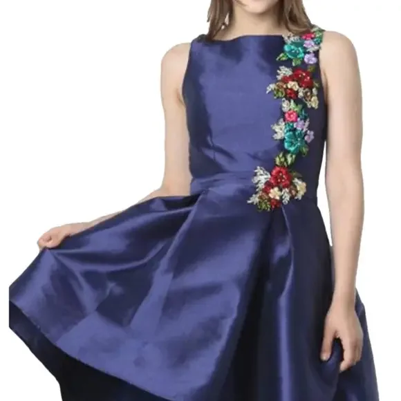 green emerald velvet dress Brown Velvet Embellished Illusion Long Sleeve A-Line Midi Dress main image 1